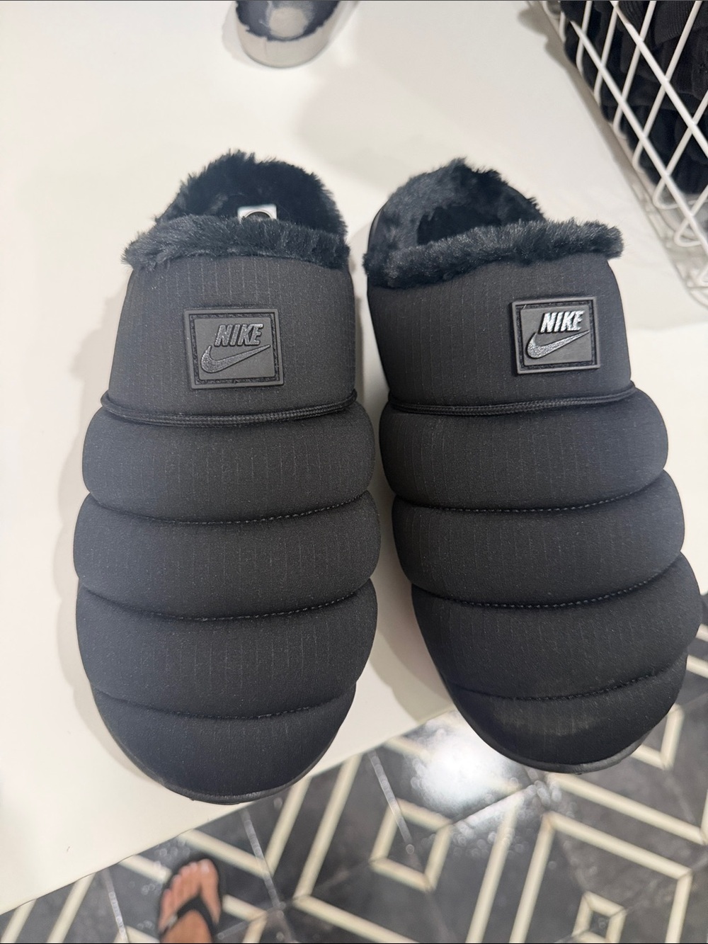 Nike Black Quilted Slip-On Puffer Loafers with Plush Lining